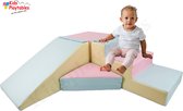 Zachte Soft Play Foam Blokken 4-delige set glijbaan met trap Pastel roze-geel-blauw | grote speelblokken | motoriek baby speelgoed | foamblokken | reuze bouwblokken | Soft play peuter speelgoed | schuimblokken