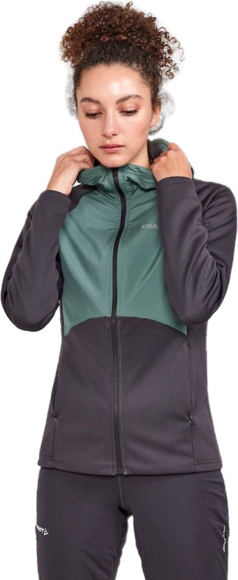 CRAFT ADV Essence Jersey Hoodie - Hardloopjack - Zwart / Groen - Dames