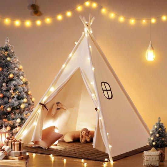 Tipi Enfant WEEKSUN – Tente En Coton Avec Tapis épais Et Guirlande Lumineuse – Intérieur/extérieur – Dès 3 Ans – Cadeau Original
