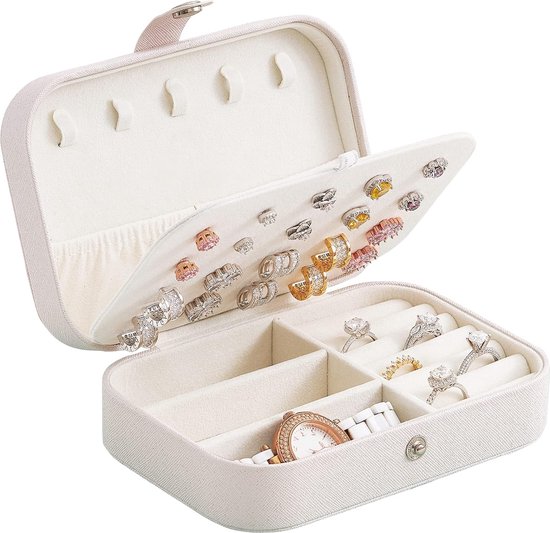 Sieradendoos, juwelenkistje, sieradenopbergdozen voor ringen, oorbellen, halskettingen en armbanden (wit)