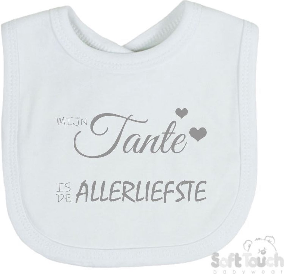 Goedkoopste Soft Touch Slabber Slabbetje Slab Mijn tante is de allerliefste Unisex Katoen Wit/grijs Maat 33x22 Cm