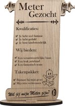 Perkament Meter gezocht - houten wenskaart - kaart van hout - wil jij mijn meter zijn? - 17.5 x 25 cm