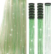 2 x clip-in GROENE Hair Tinsels - Glitter Extensions - Glitterhaar - Glitter Haar Extensions - clip extensions groen