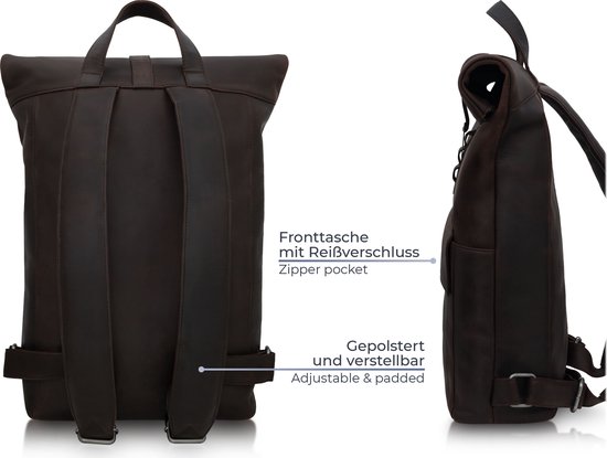 STILORD Manon Large leather XL business backpack laptop backpack 11 to 17 Large work backpack with many pockets and trolley attachment system Color:black