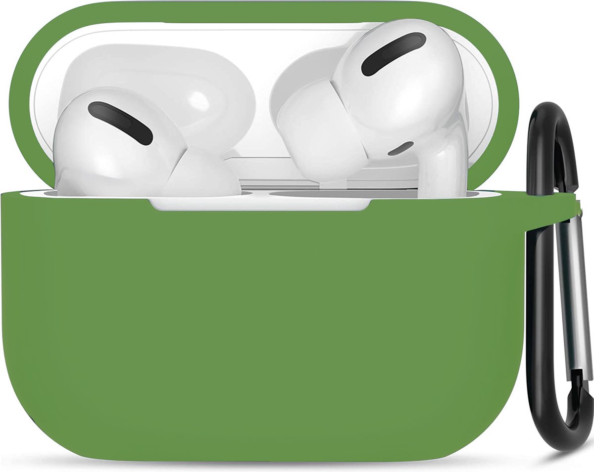 Hoesje geschikt voor Apple Airpods Pro - Softcase - Sleutelhanger - Cover - Extra dun - Siliconen - Donkergroen