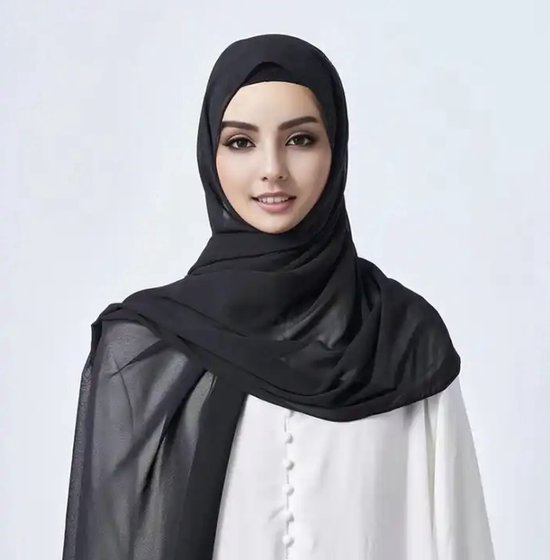 yerminbeauty hoofddoek met ondercap - Hijab - Chiffon Scarf - Dames hoofddoek - 2 in 1 hoofddoek - zwart