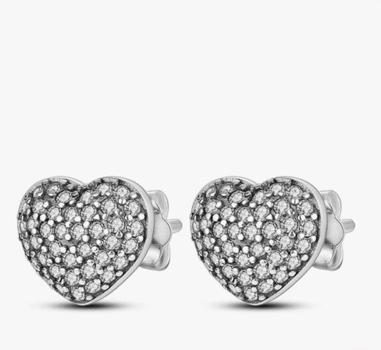 Boucles d'oreilles cœur en argent rhodié avec zircons cubiques