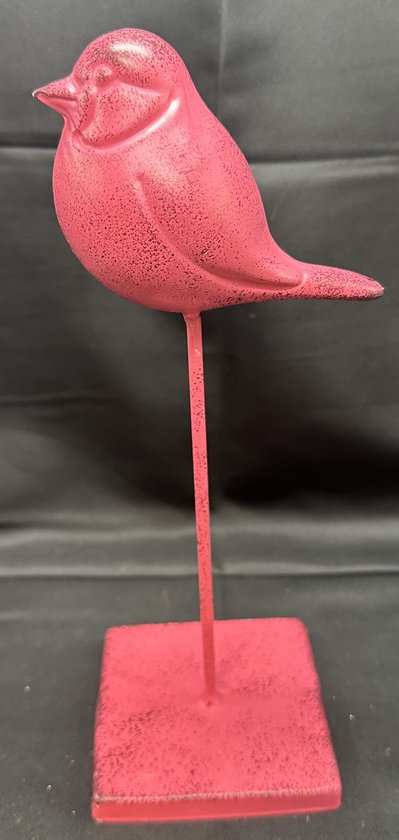 Decoratieve vogel op standaard - roze - metaal - hoogte 24 x 9 x 9 cm - Woonaccessoires - Decoratieve vogels