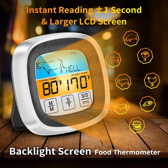 BBQ thermometer-vleesthermometers-Digitale bbq thermometer-oventhermometer-vleesthermometer-oventhermometer-Thermometer Draadloos - Keukenthermometer - Bluetooth met app - 4 Sondes - Magneet - woonlevenplus