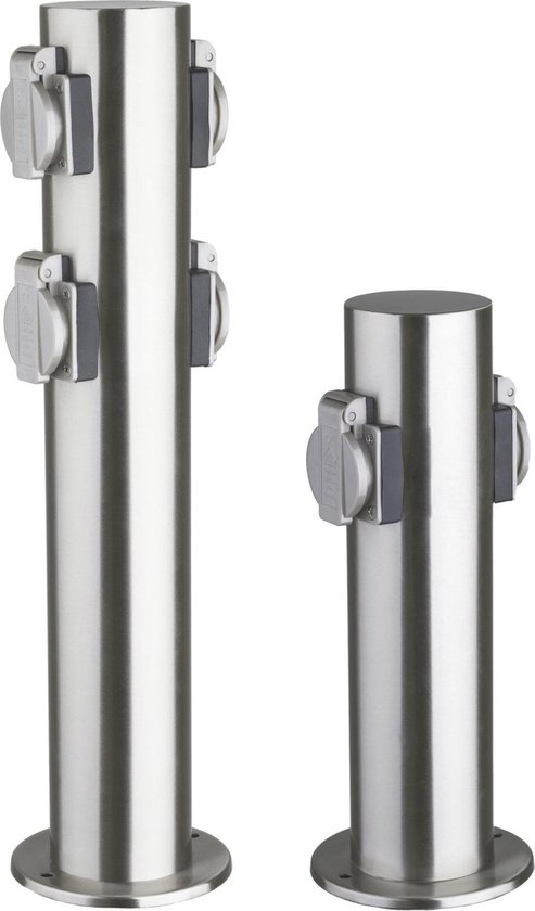 Wiltec Round Outdoor Socket, 2-Way Black, Aluminium Garden Pole with Two Sockets for 230 V, Waterproof Outdoor Sockets with IP44 for Garden