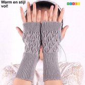 *** Grijs Gebreide Polswarmers Vingerloze Handschoenen - Winter Lichtgrijs - Winter Warm - van Heble® ***