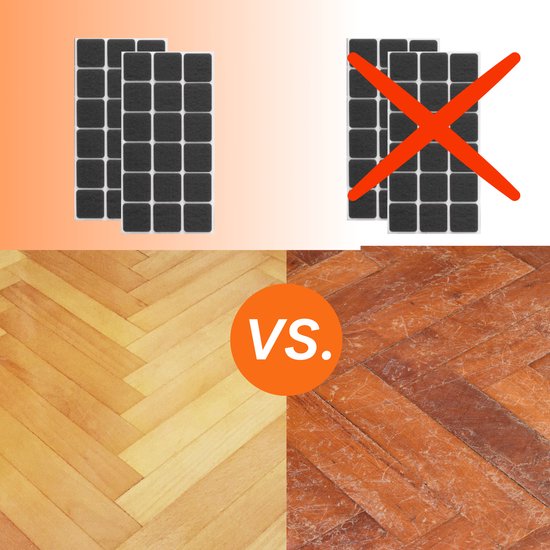 Vergelijking van een houten vloer zonder krassen met een vloer met krassen.