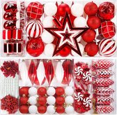 88 stuks kerstballen, ornamenten voor de kerstboom, delicate kerstdecoratie, ballen, knutselset, onbreekbare kunststof kerstboomversiering, kerstboomversiering, set voor Nieuwjaarsfeest, bruiloftsfeest (rood)