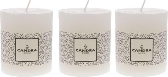 Rustieke stompkaarsen, set van 3, wit, decoratieve kaarsen voor thuis, brandlengte, geurloos, Candra Rustic Candles (7 x 8 cm: 30 uur brandduur, wit)