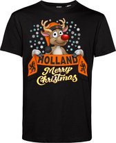T-shirt Holland | Foute Kersttrui Dames Heren | Kerstcadeau | Nederlands elftal supporter | Zwart | maat XS