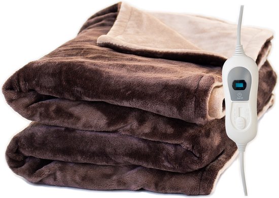 STAUS&BACH POWERNAP- Elektrische fleece warmtedeken - 1/2 persoons plaid/sherpa - 160x120 cm knuffeldeken - Wasmachine bestendig - Couverture chauffante - 3 warmtestanden - Bruin