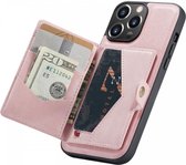 CaseMe JH-01 Hoesje Geschikt voor Apple iPhone 13 | Back Cover met Magnetische Kaarthouder | Beschermhoes Pasjeshouder Achterkant | 4 Pasjes en Briefgeld | Roze
