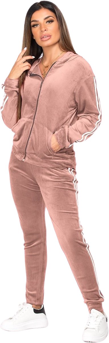 Premium Dames Trainingspak / Tracksuit / Joggingspak | Sport kleding | Roze-Wit - XL