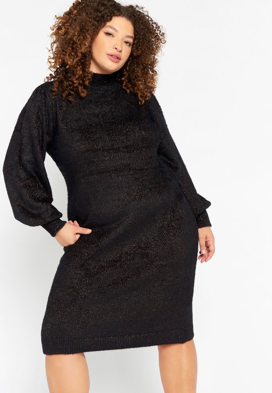 LolaLiza Eyelash trui-jurk met lurex - Black - Maat XXL