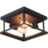 Goliving Plafondlamp Industrieel – Plafonnière – Dubbele Lamp – E27 – Metaal – 29 x 29 x 29 cm – Zwart