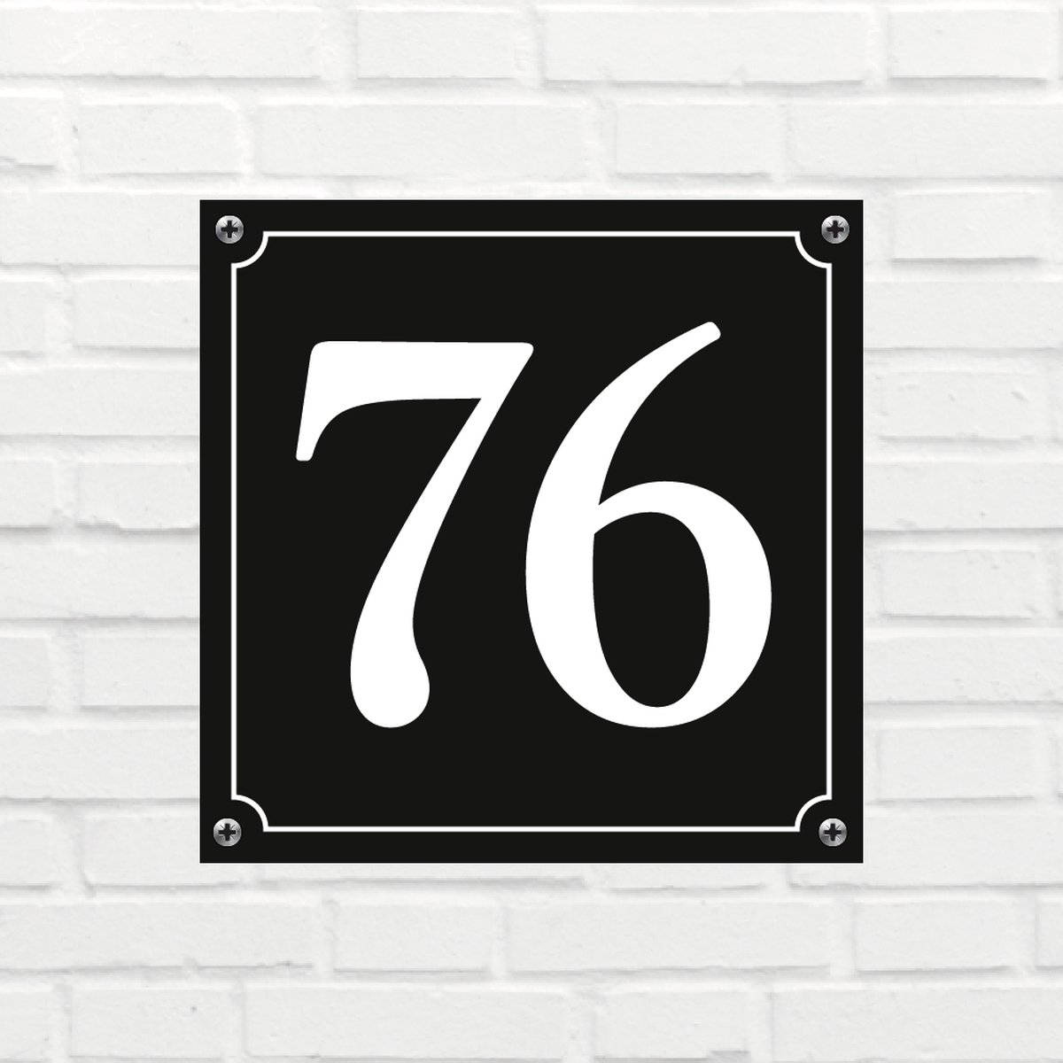 Huisnummerbord Mat zwart Deluxe - Nummer 76 - incl. bevestiging | formaat 12 x 12 cm | - huisnummerbordje - nummerbord - voordeur