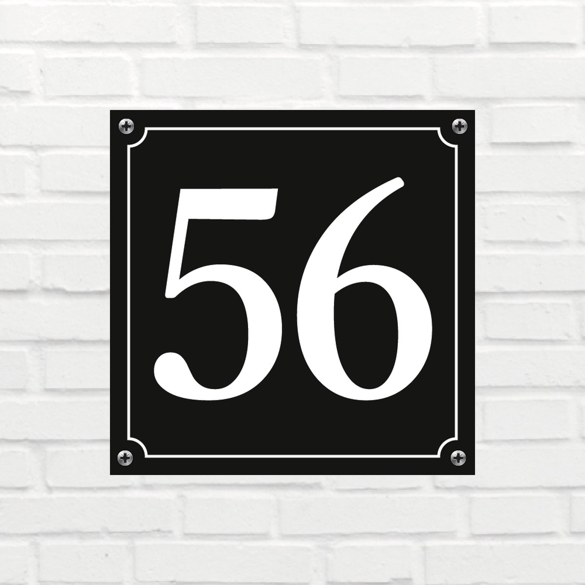 Huisnummerbord Mat zwart Deluxe - Nummer 56 - incl. bevestiging | formaat 12 x 12 cm | - huisnummerbordje - nummerbord - voordeur