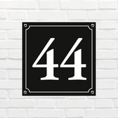 Huisnummerbord Mat zwart Deluxe - Nummer 44 - incl. bevestiging | formaat 12 x 12 cm | - huisnummerbordje - nummerbord - voordeur