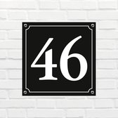 Huisnummerbord Mat zwart Deluxe - Nummer 46 - incl. bevestiging | formaat 12 x 12 cm | - huisnummerbordje - nummerbord - voordeur