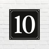 Huisnummerbord Mat zwart Deluxe - Nummer 10 - incl. bevestiging | formaat 12 x 12 cm | - huisnummerbordje - nummerbord - voordeur