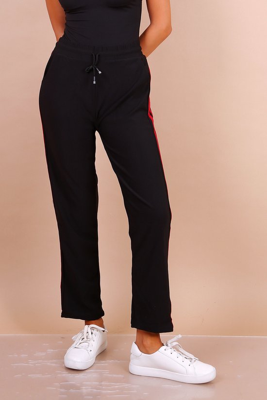Comfortabele zwarte broek met rode streep aan de zijkant - maat XL/XXL