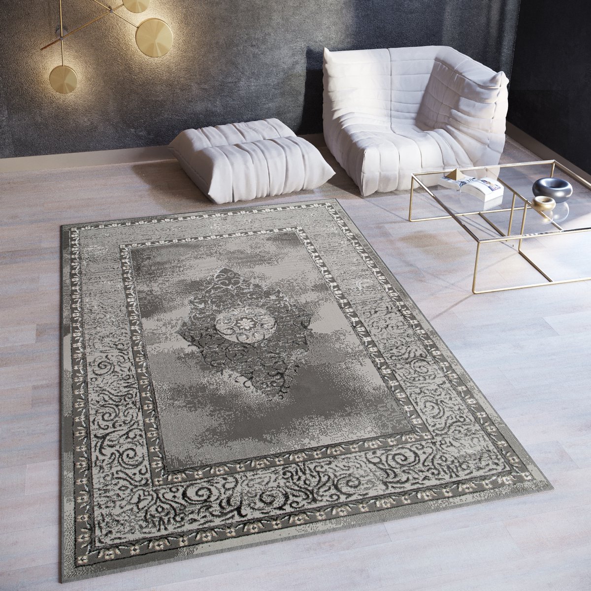 Tapiso Ares Vloerkleed Donkergrijs Laagpolig Woonkamer Oriental Tapijt Maat- 300x400