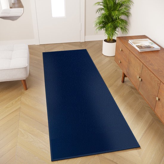 Tapiso Mono Runner Rug Tapis de couloir uni bleu marine à poils courts Taille – 80 x 200