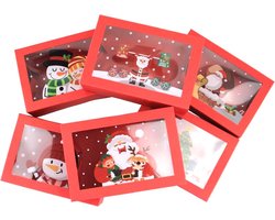 6 x Kerstdozen SET - 6 Verschillende patronen - ROOD Kraftpapier en Transparant PVC - Kerst Dozen - 22x15x7 cm - Kerst Cadeaudozen - Kerstverpakking