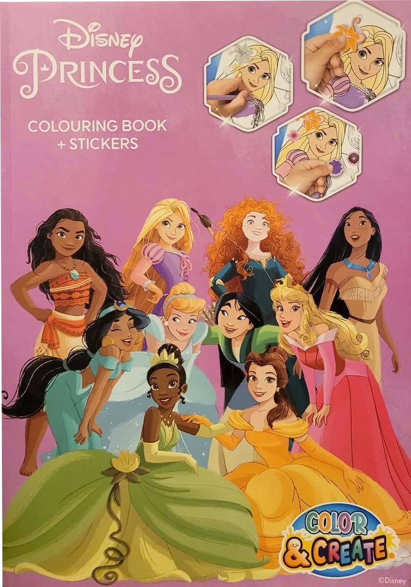 Disney Princess Kleurboek Met Stickers Multicolor Kleurboek Papier 4 Sticker Sheets 256 Kleurpagina's Aanmaakblokjes