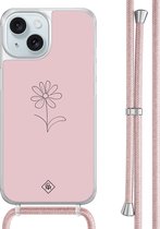 Casimoda® - Coque iPhone 15 avec cordon or rose - Marguerite - Cordon détachable - TPU/acrylique