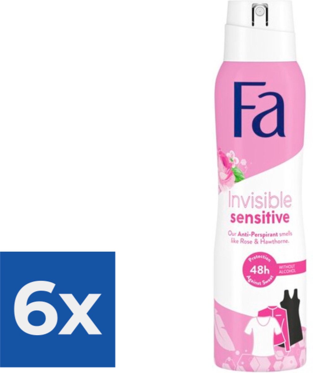 Goedkoopste Fa Deo spray 150 ml Invisible Sensitive - Voordeelverpakking 6 stuks