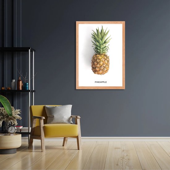 Poster Pineapple Rechthoek Verticaal Met Lijst M (30 X 40 CM) - Hout - Houten Lijst - Bruine Lijst - Wanddecoratie - Posters