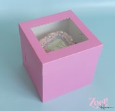 Boîte à gâteaux haute rose canne à sucre - 229 x 229 x 229 mm + vitrine (10 pièces)