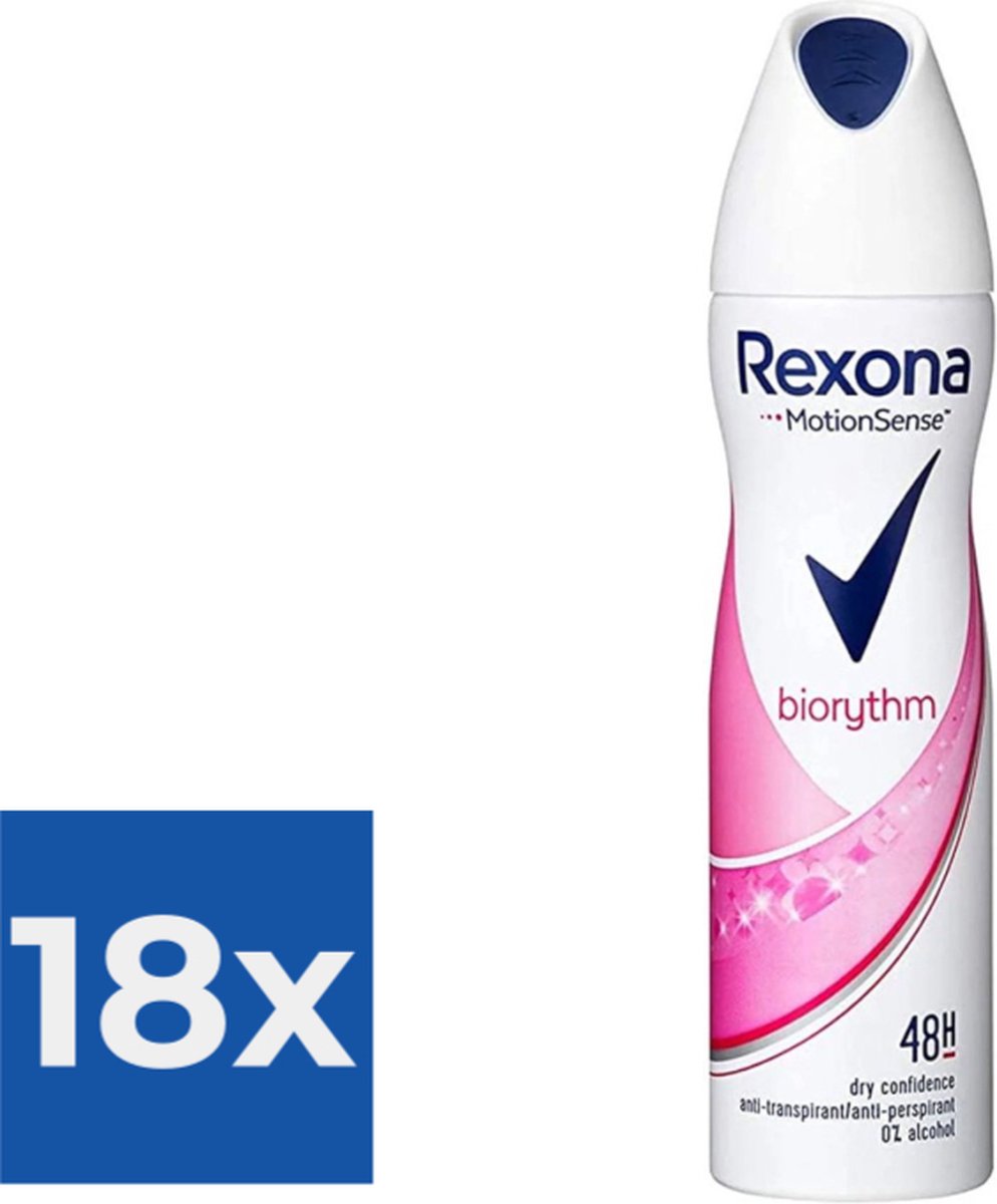 Goedkoopste Rexona Deospray  Biorythm 150 ml - Voordeelverpakking 18 stuks