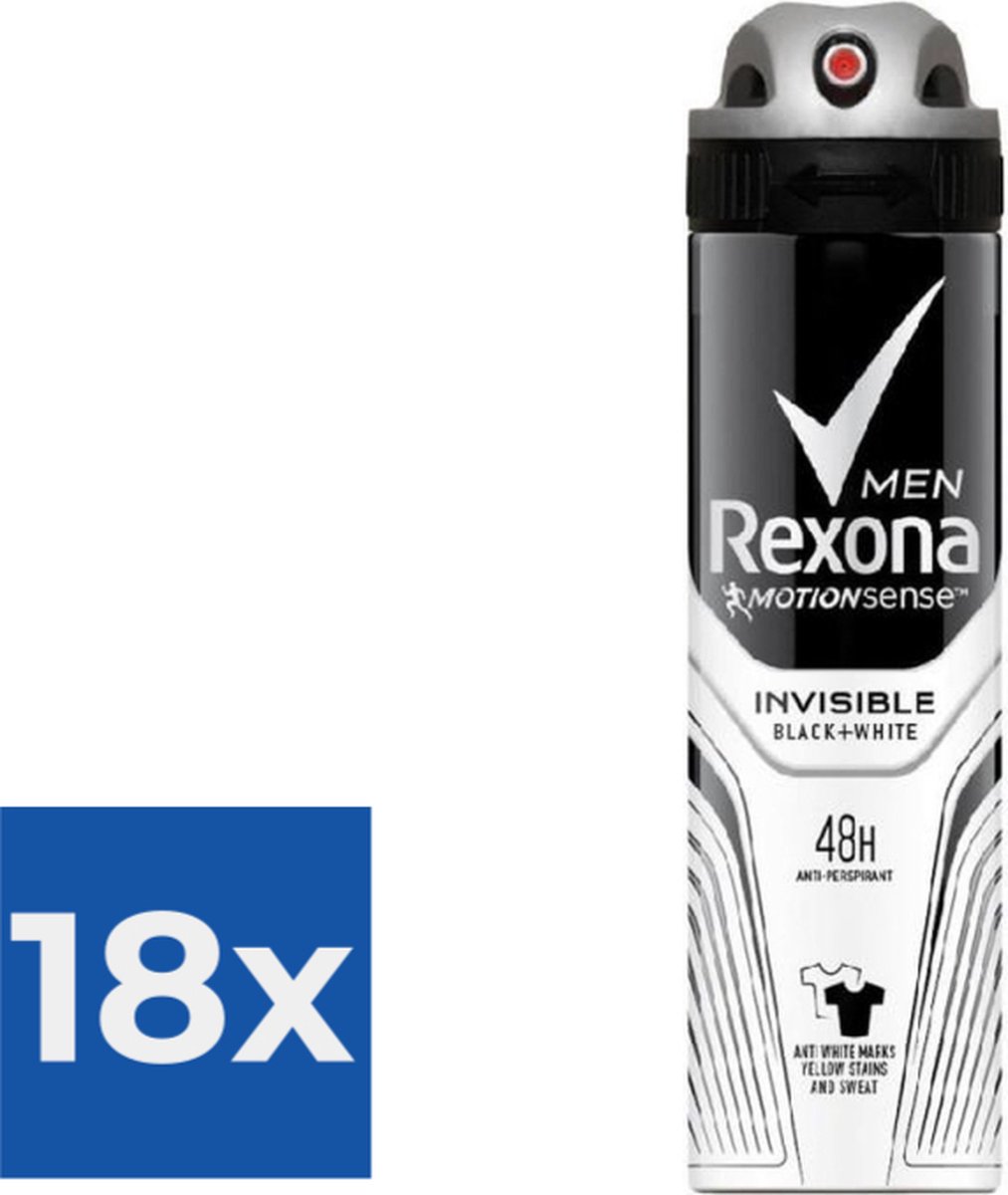 Goedkoopste Rexona Deospray Men - Invisible Black White - 150 ml - Voordeelverpakking 18 stuks