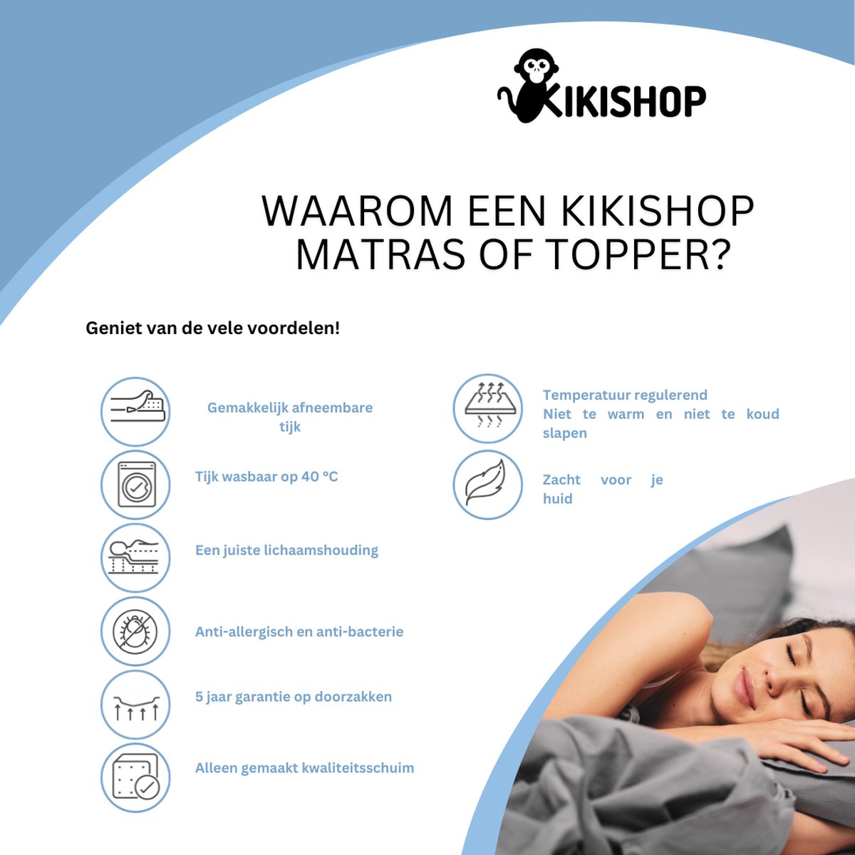 Kikishop Luxe Topper-Topdek-Matras 160x200- Original Hybrid- 9 CM Dik-Orthopedisch -Anti Bacterieel-Actie 5 jaar garantie