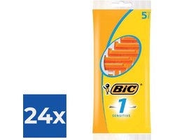 BIC 1 Sensitive Wegwerpscheermesjes Voor Heren Met Een Enkel Mesje En Vaste Kop - Pak van 5 Stuks - Voordeelverpakking 24 stuks