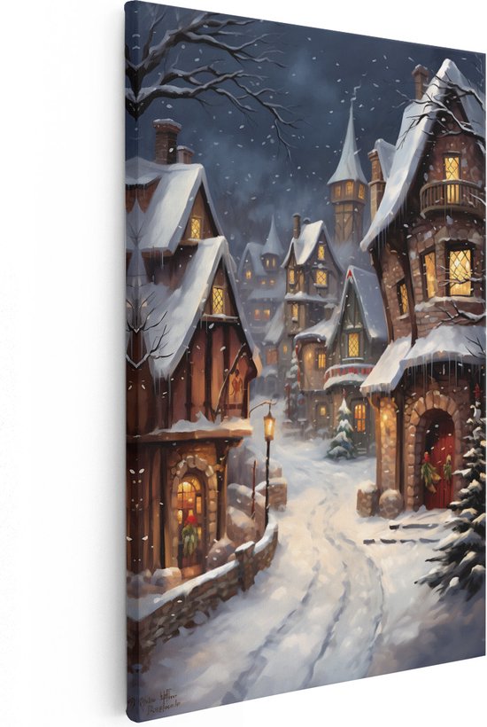 Artaza Canvas Schilderij Winter Kerst Stad - 80x120 - Groot - Foto Op Canvas - Wanddecoratie Woonkamer