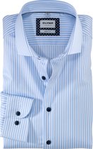 OLYMP Level 5 body fit overhemd - mouwlengte 7 - twill - bleu gestreept - Strijkvriendelijk - Boordmaat: 44
