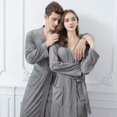 CALIYO Badjas Heren - Kimono - Sauna Badjas - Pyjama Dames - Biologisch Katoen - Grijs - M