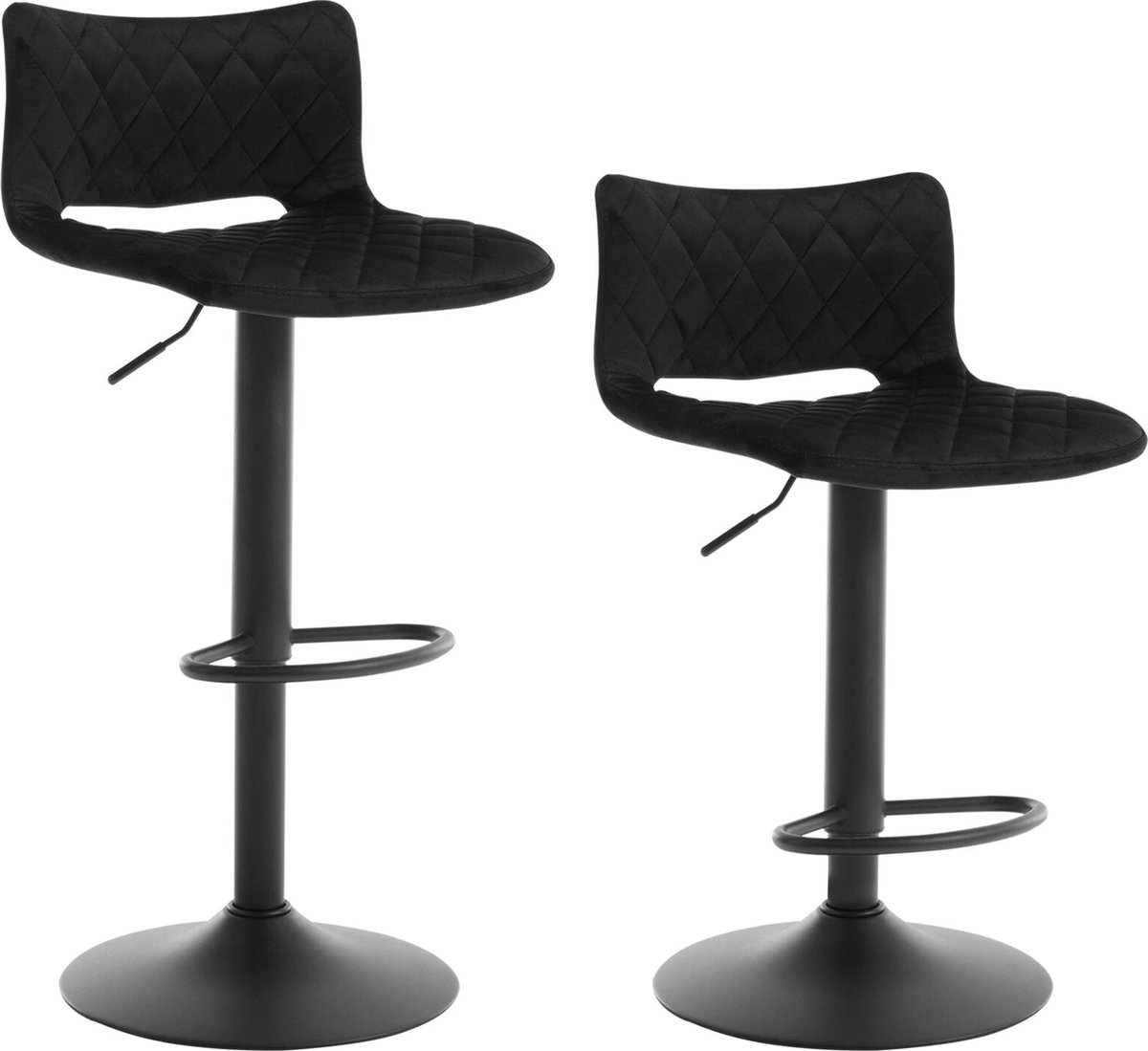 BukkitBow Luxe Barkrukken Velvet Met Rugleuning - Luxe Gestikt Patroon - Draaibaar en met Voetensteun - (59-79CM Zithoogte) - Zwart
