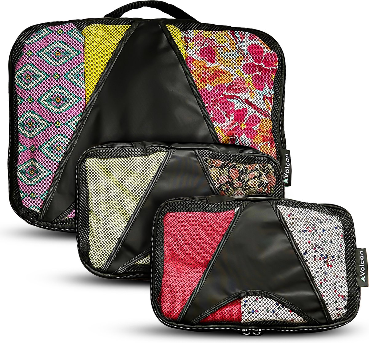 Bol.com Volcan Packing Cubes - Koffer Organizer Set - 3 Delige Set - Voor Backpack & Koffer - Zwart aanbieding