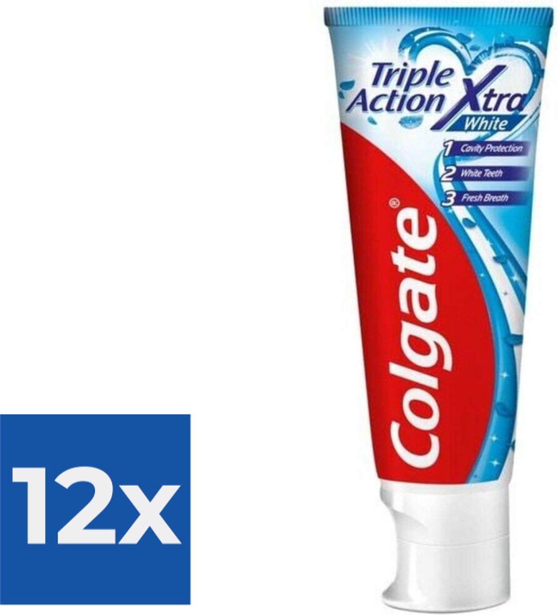 Goedkoopste Colgate Tandpasta Triple Action Whitening 75 ml - Voordeelverpakking 12 stuks