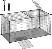 Signature Home Kooi voor kleine dieren - XL hamsterkooi - kooi voor huisdieren - uitloop met dak en bodem - deuren met 2 haken - gemakkelijk te reinigen - zwart - 102 x 51 x 51 cm