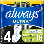 Always Maandverband Ultra Secure Night 18 Stuks - Voordeelverpakking 12 stuks